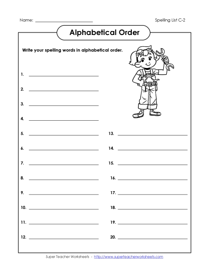 ABC Order - Alphabetical Order: Write List (C-2)