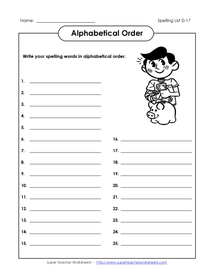 Alphabetical Order - Alphabetical Order: Write List (D-17) Alphabetical Order - Alphabetical Order: Write List (D-17)