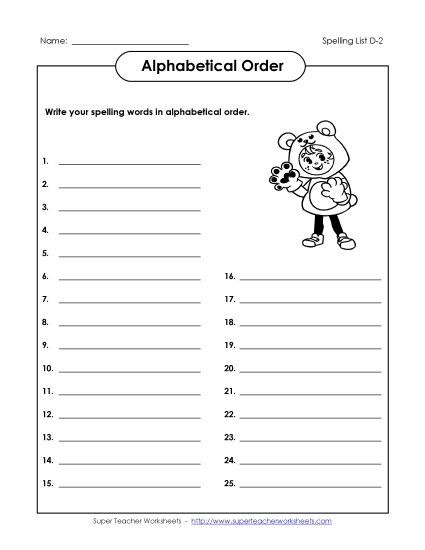 Alphabetical Order - Alphabetical Order: Write List (D-2)
