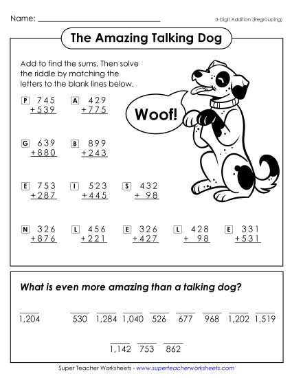 Addition - Amazing Talking Dog (3-Digit Addition with Regrouping) Addition - Amazing Talking Dog (3-Digit Addition with Regrouping)