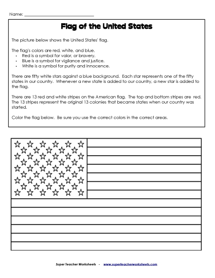 Reading - American Flag (Read & Color) Reading - American Flag (Read & Color)