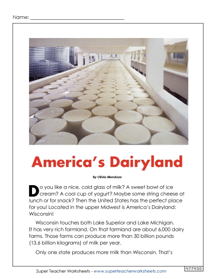 Reading Comprehension - America's Dairyland