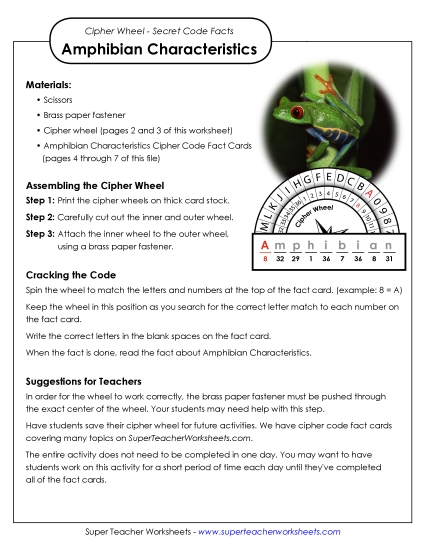 Cipher Wheels Vertebrate Characteristics - Amphibian Characteristics: Cipher Wheel Facts