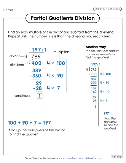 3-Digit Dividends - Anchor Chart for Partial Quotients (3-Digit by 1-Digit Numbers) 3-Digit Dividends - Anchor Chart for Partial Quotients (3-Digit by 1-Digit Numbers)