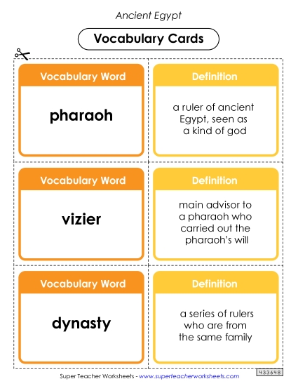 Worksheets - Ancient Egypt Vocabulary Cards
