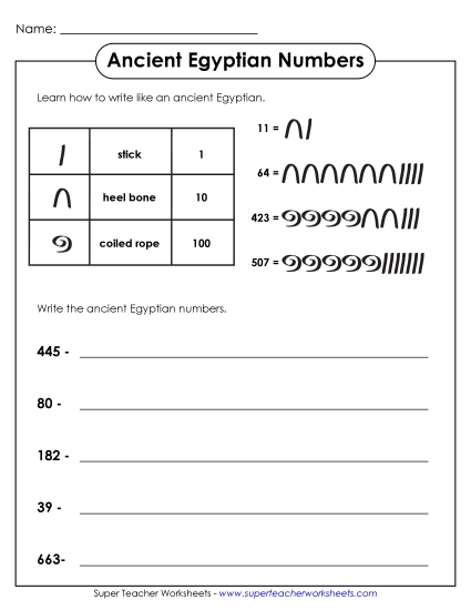 Ancient Egyptian Numbers - Ancient Egyptian Numbers 3-Digit Numbers