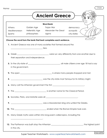 Worksheets - Ancient Greece Cloze Activity