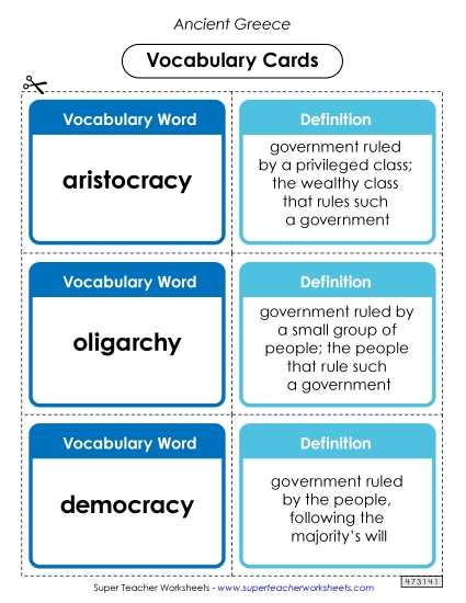Worksheets - Ancient Greece Vocabulary Cards