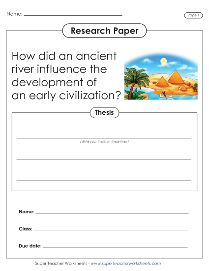 Middle School Research Projects - Ancient River Research Paper (Printable PDF Worksheet)