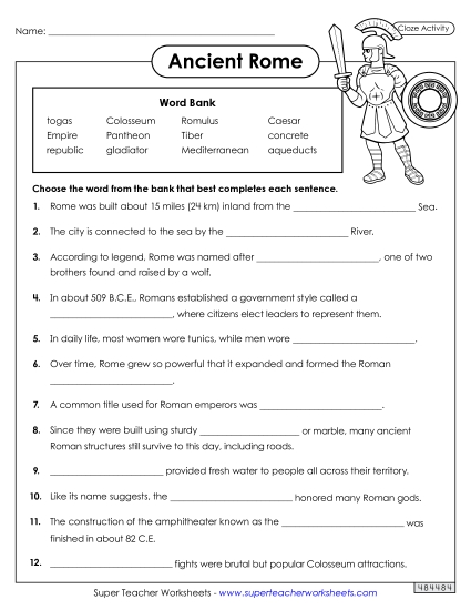 Worksheets - Ancient Rome Cloze Activity Worksheets - Ancient Rome Cloze Activity