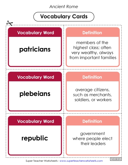 Worksheets - Ancient Rome Vocabulary Cards Worksheets - Ancient Rome Vocabulary Cards