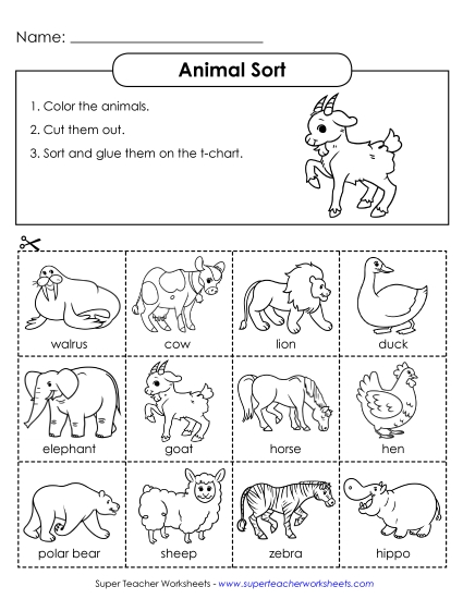 Cut and Glue Activities - Animal Sort (Cut and Glue)