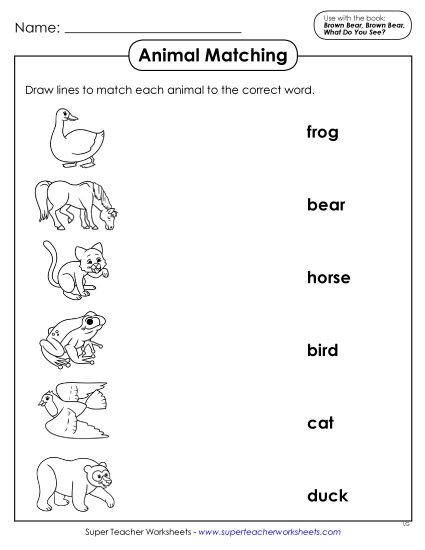 Worksheets - Animal Word-Picture Match
