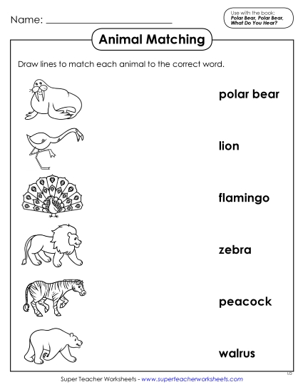 Worksheets - Animal Word-Picture Match