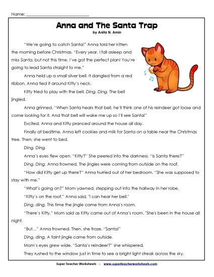 Anna & Kitty Stories (Fiction) - Anna and The Santa Trap (Printable PDF Worksheet)