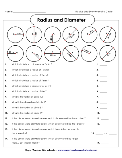 Radius and Diameter (Basic) - Another Radius & Diameter Worksheet 