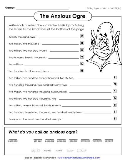 Place Value - Anxious Ogre (7-Digit Place Value) Place Value - Anxious Ogre (7-Digit Place Value)