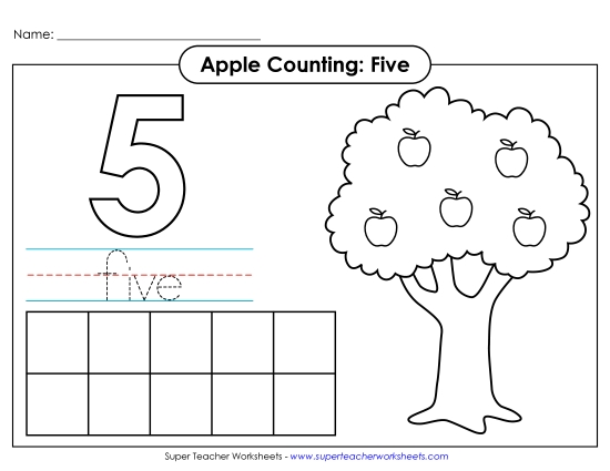 Number Five - Apple Counting Mat: Five