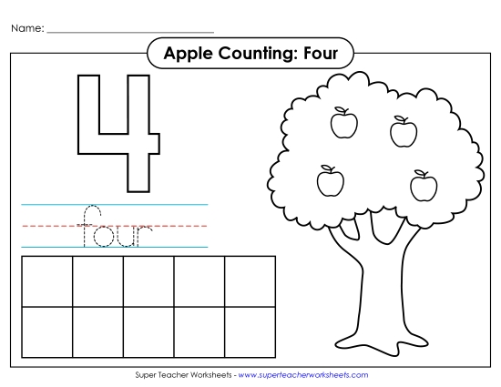 Number Four - Apple Counting Mat: Four Number Four - Apple Counting Mat: Four