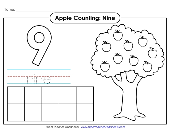 Number Nine - Apple Counting Mat: Nine