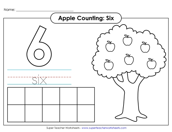 Number Six - Apple Counting Mat: Six Number Six - Apple Counting Mat: Six