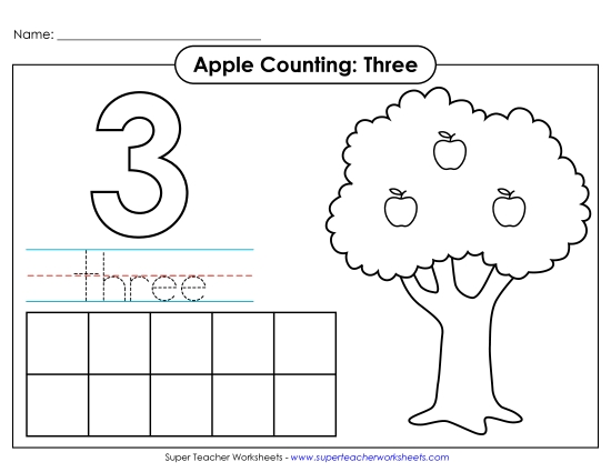 Number Three - Apple Counting Mat: Three