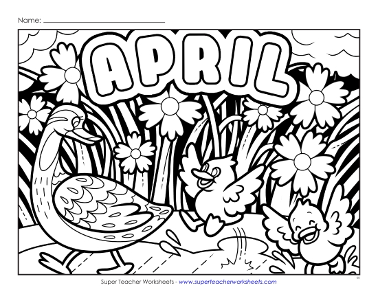 Month Coloring Pages - April (Advanced) (Printable PDF Worksheet)