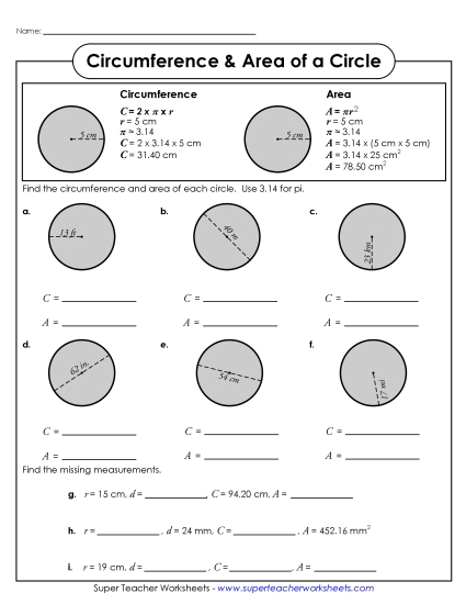 Printable Worksheets - Area and Circumference Printable Worksheets - Area and Circumference