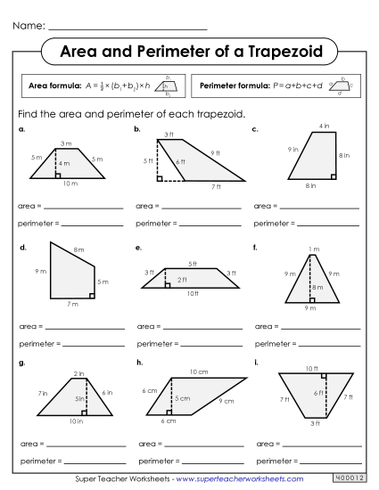 Level: Basic Single-Digit Measurements - Area & Perimeter of Trapezoids