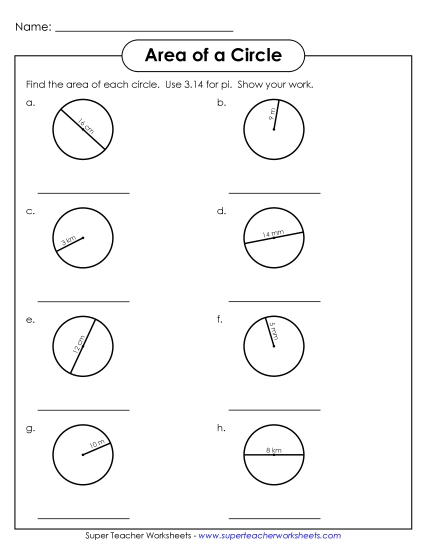 Printable Worksheets - Area of a Circle 2 (Intermediate) Printable Worksheets - Area of a Circle 2 (Intermediate)
