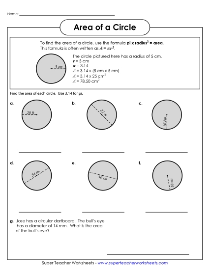 Printable Worksheets - Area of a Circle (Advanced) Printable Worksheets - Area of a Circle (Advanced)