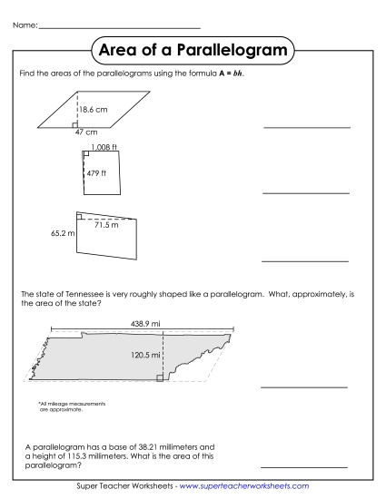 Level: Advanced Decimal & Fraction Measurements - Area of a Parallelogram (Advanced)
