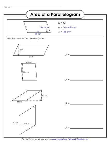 Level: Intermediate Double-Digit Measurements - Area of a Parallelogram (Intermediate)