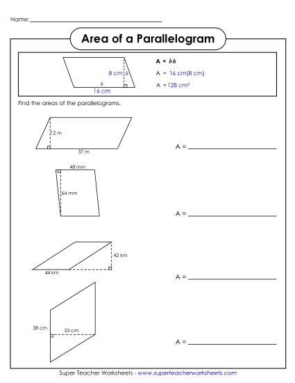 Level: Basic Single-Digit Measurements - Area of a Parallelogram (Intermediate) Level: Basic Single-Digit Measurements - Area of a Parallelogram (Intermediate)