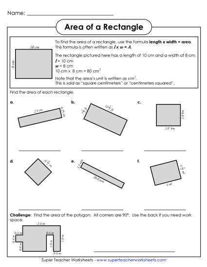 Advanced - Area of a Rectangle (Advanced)