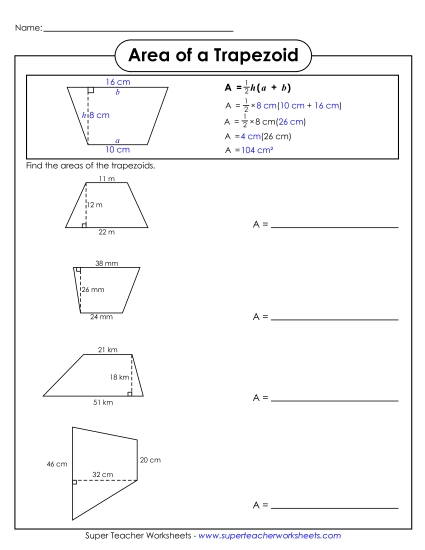 Level: Intermediate 2-Digit Measurements - Area of a Trapezoid (Intermediate)