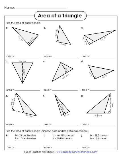 Level: Intermediate Fraction & Decimal Measurements - Area of a Triangle #2 (Intermediate)