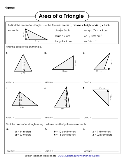 Level: Basic Single-Digit Measurements - Area of a Triangle (Basic)