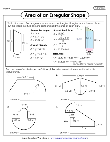 Advanced - Area of Irregular Shapes How-To and Practice (Printable PDF Worksheet)