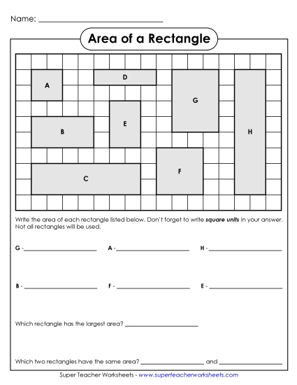 Worksheets - Area of Rectangles