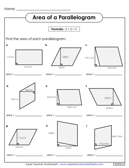 Level: Advanced Decimal & Fraction Measurements - Areas of Parallelograms Practice (Advanced)