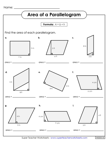 Basic Level: Single-Digit Measurements - Areas of Parallelograms Practice (Basic)