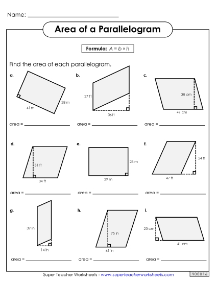 Level: Intermediate Double-Digit Measurements - Areas of Parallelograms Practice (Intermediate)