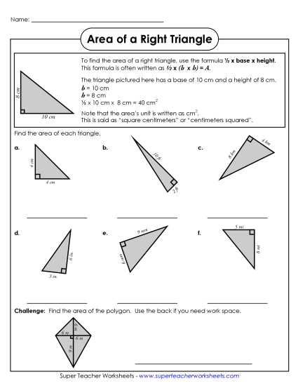 Level: Basic Single-Digit Measurements - Areas of Right Triangles