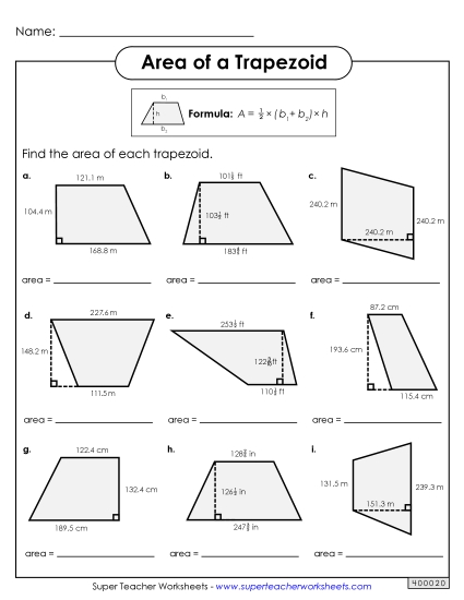 Level: Advanced Includes Decimals & Fractions - Areas of Trapezoids Practice (Advanced)