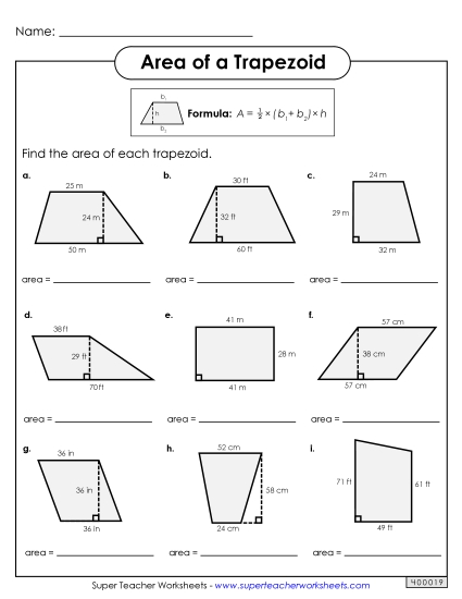 Level: Intermediate 2-Digit Measurements - Areas of Trapezoids Practice (Intermediate)