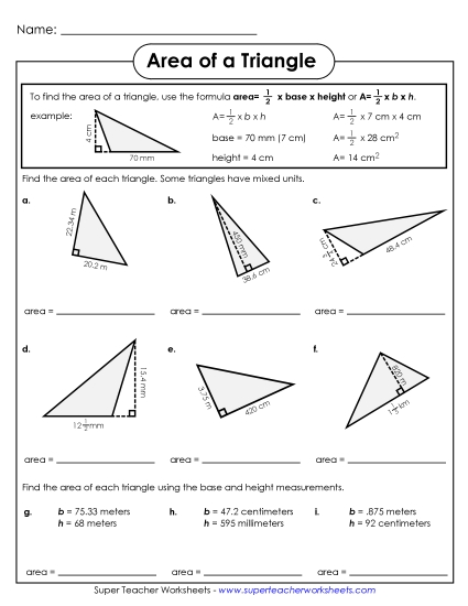 Level: Advanced Fractions, Decimals, & Mixed Units - Areas of Triangles #1 (Advanced)