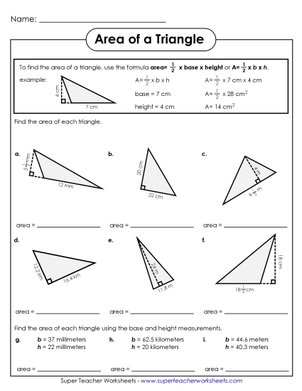 Level: Intermediate Fraction & Decimal Measurements - Areas of Triangles #1  (Intermediate)