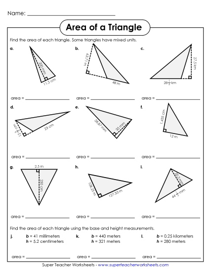 Level: Advanced Fractions, Decimals, & Mixed Units - Areas of Triangles #2 (Advanced)
