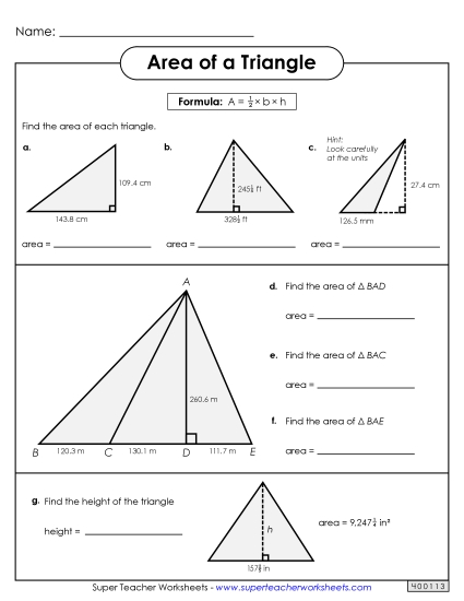 Level: Advanced Fractions, Decimals, & Mixed Units - Areas of Triangles Practice (Advanced)